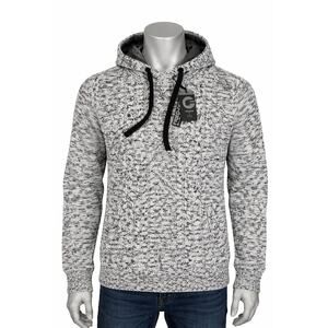 Men's Fried Denim Knit Hoodie Pullover Black & White Sweater - Size Large